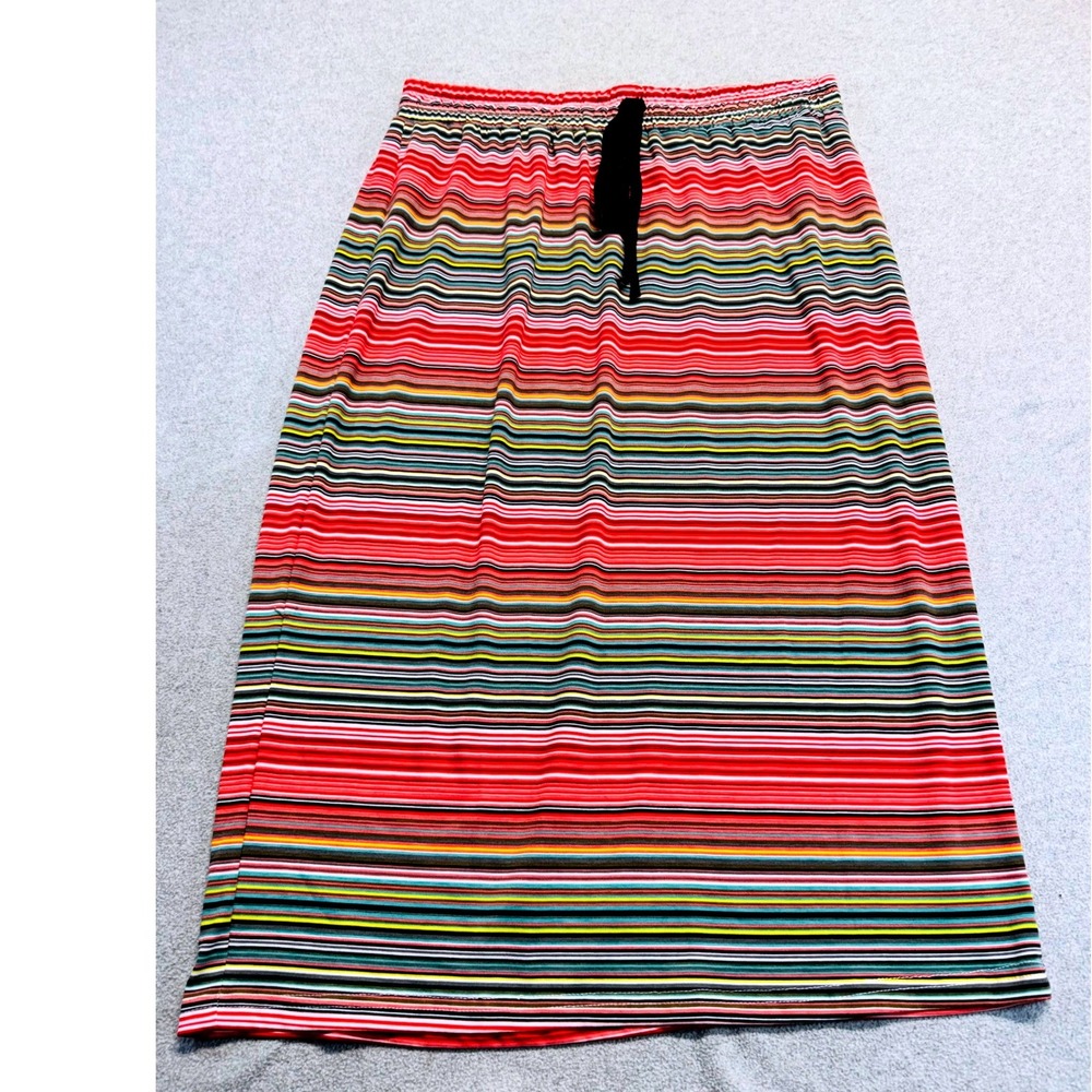 Emery Rose Women's 1XL Multicolor Striped Pull On Midi Skirt Stretch Knit Boho‎